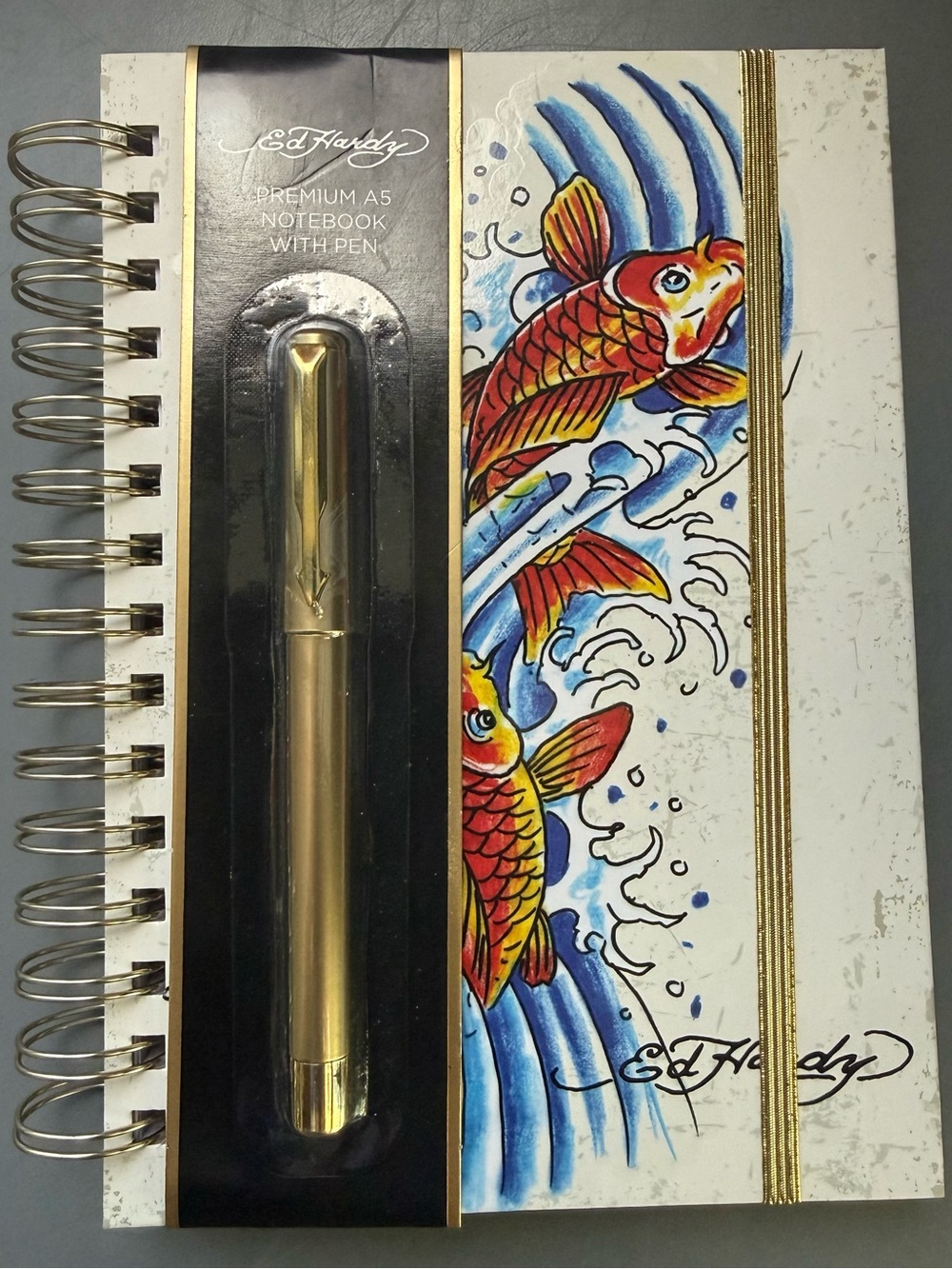 Ed Hardy Koi Fish Notebook in Gold, Red, Blue
